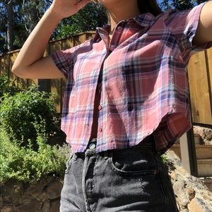 PLAID BUTTON UP TEE